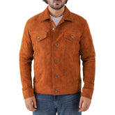 Men’s Premium Suede Leather Trucker Jacket Classic Shirt